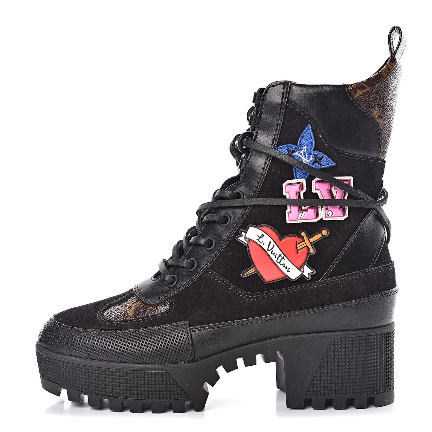 Suede Calfskin Monogram LV Black Heart Laureate Platform Desert Boots 37 Black