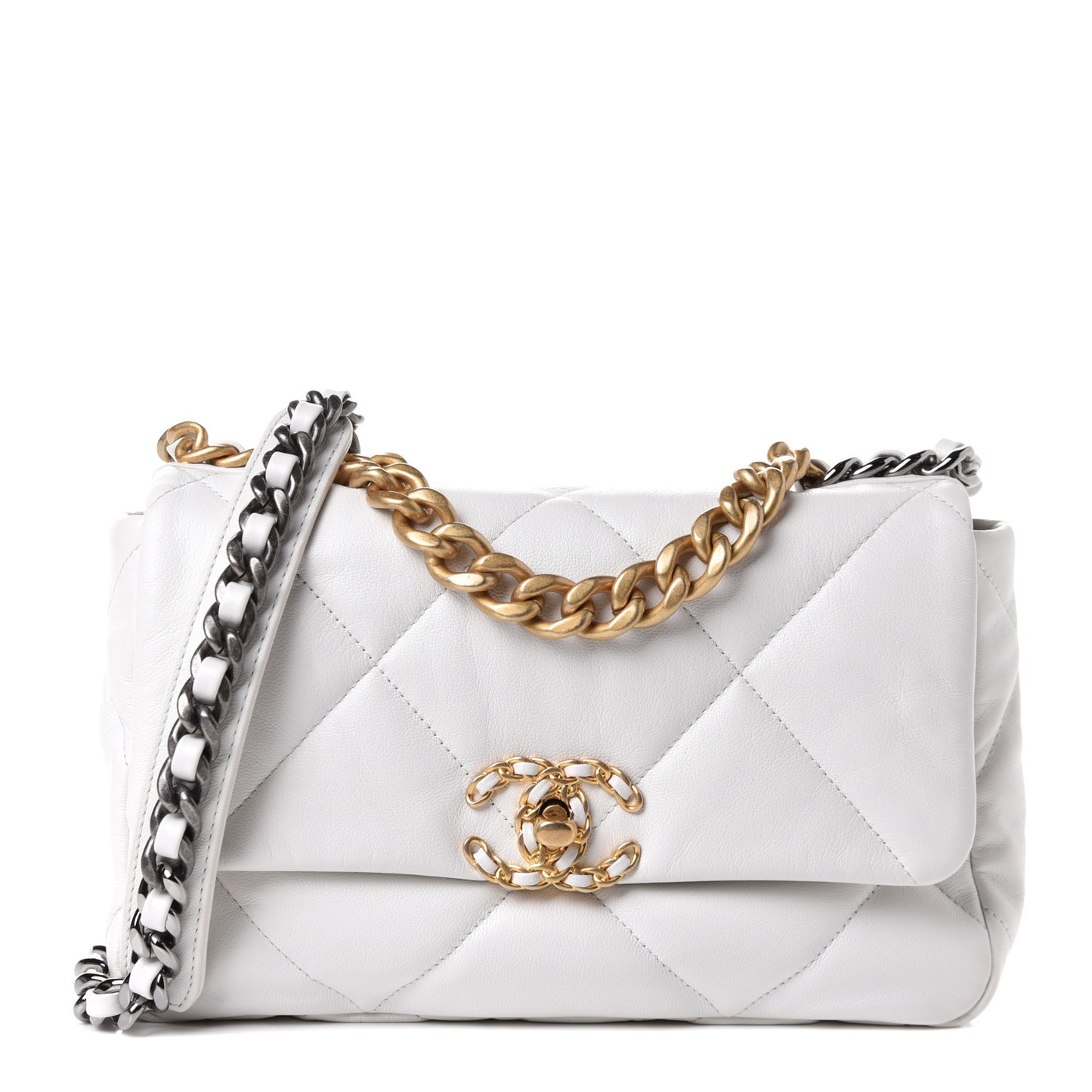 Lambskin Quilted Medium Chanel 19 Flap White