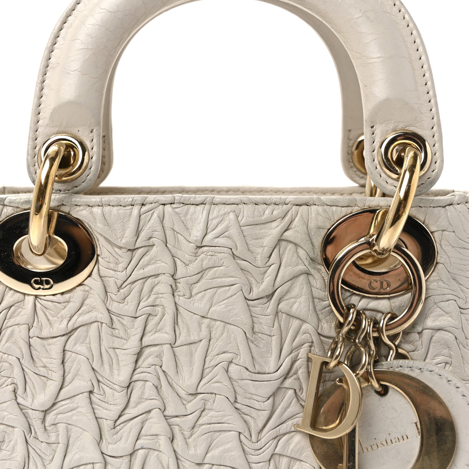 Christian Dior Lambskin Gathered Mini Lady Dior White 1811378