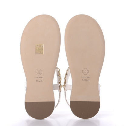 Chanel Lambskin Thong Sandals 36.5 White 6 of 10
