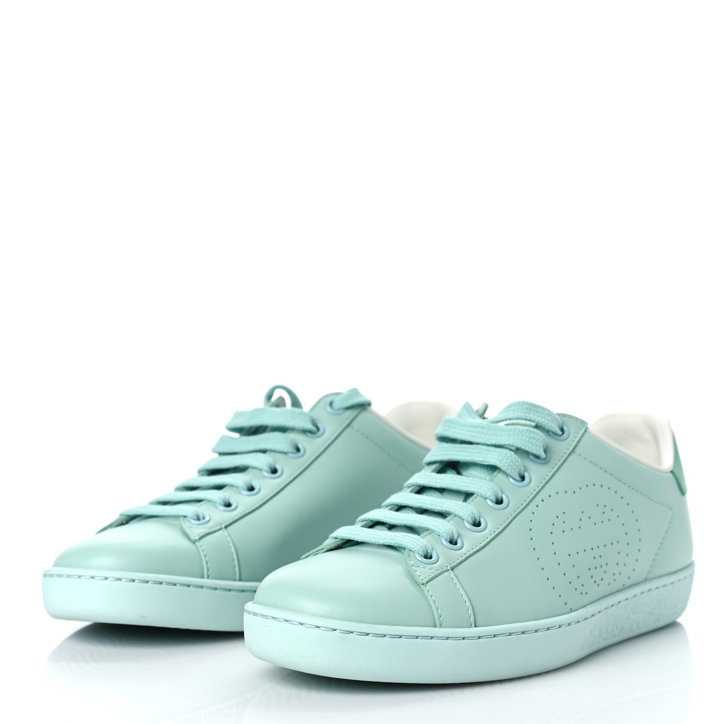 Calfskin Interlocking G Perforated Womens Ace Sneakers 35 Water Green Synthetic Green Garden