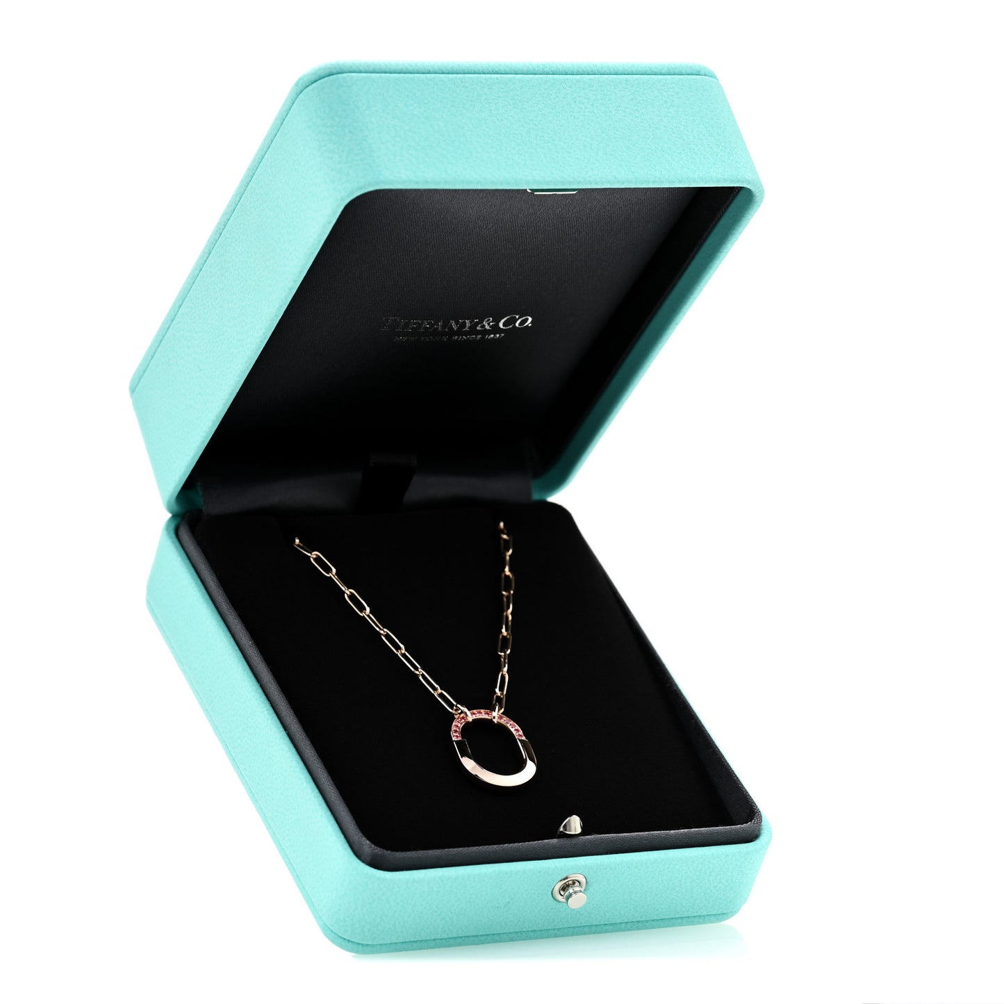 18K Rose Gold Pink Sapphire Small Lock Pendant Necklace
