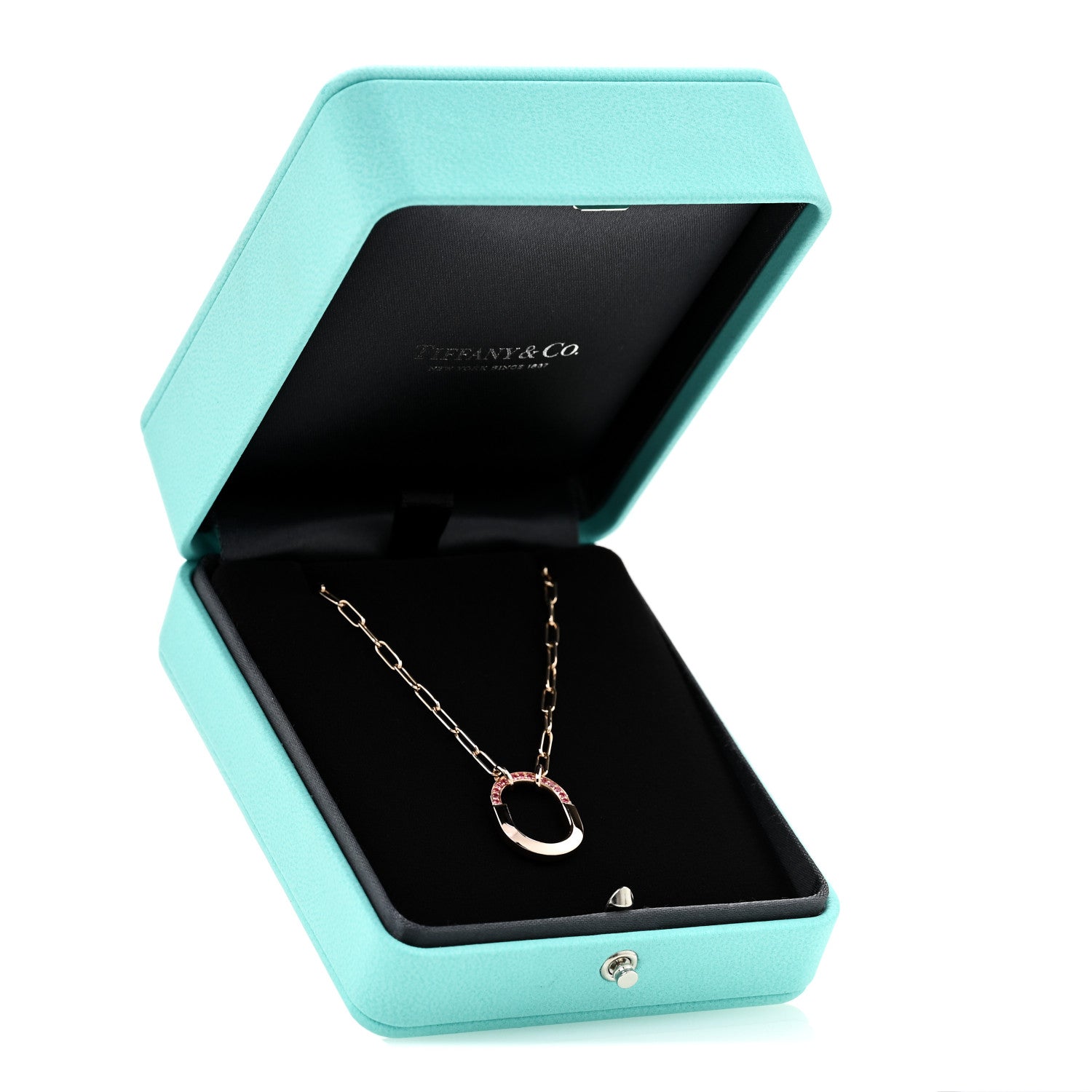 Tiffany 18K Rose Gold Pink Sapphire Small Lock Pendant Necklace 7 of 7