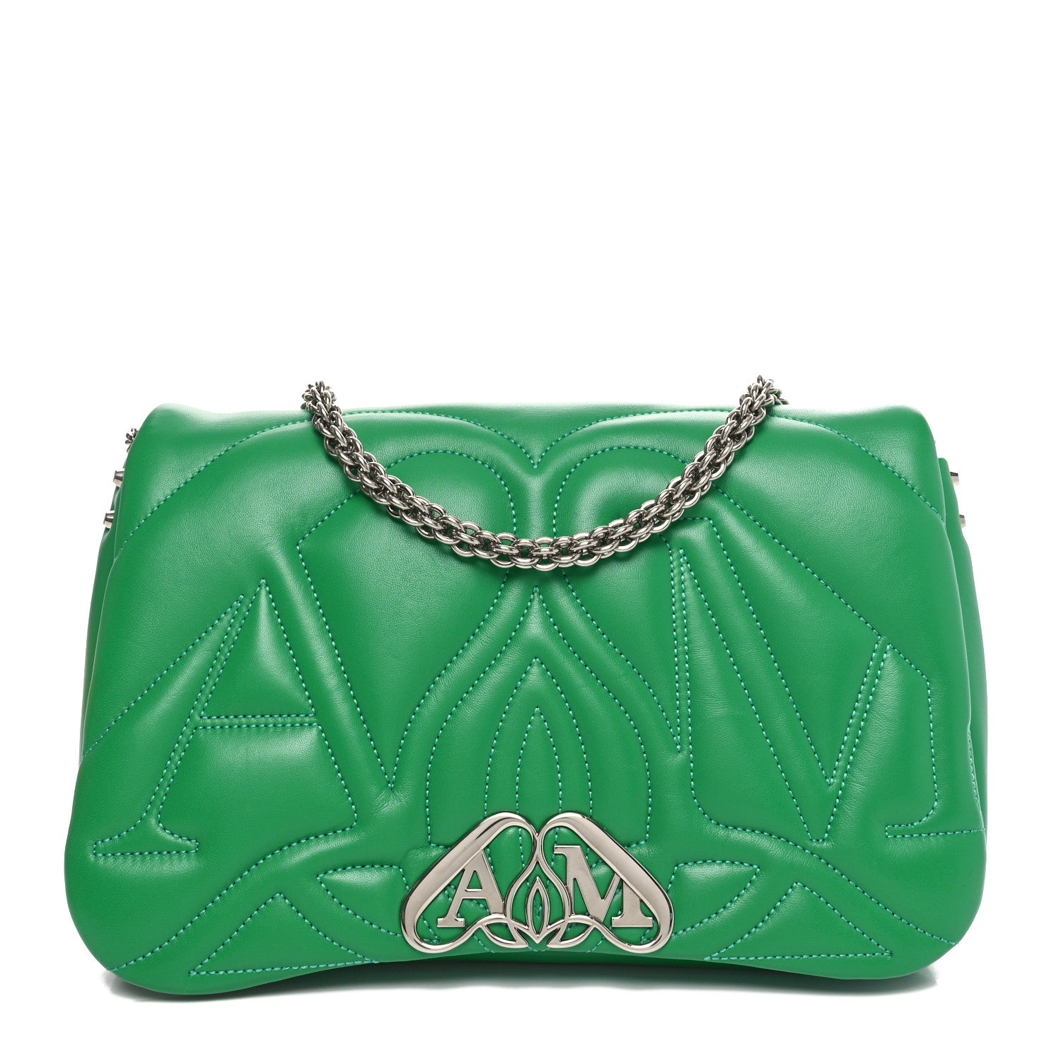 Alexander McQueen Lambskin Quilted Medium The Seal Chain Shoulder Bag Green 1 of 9