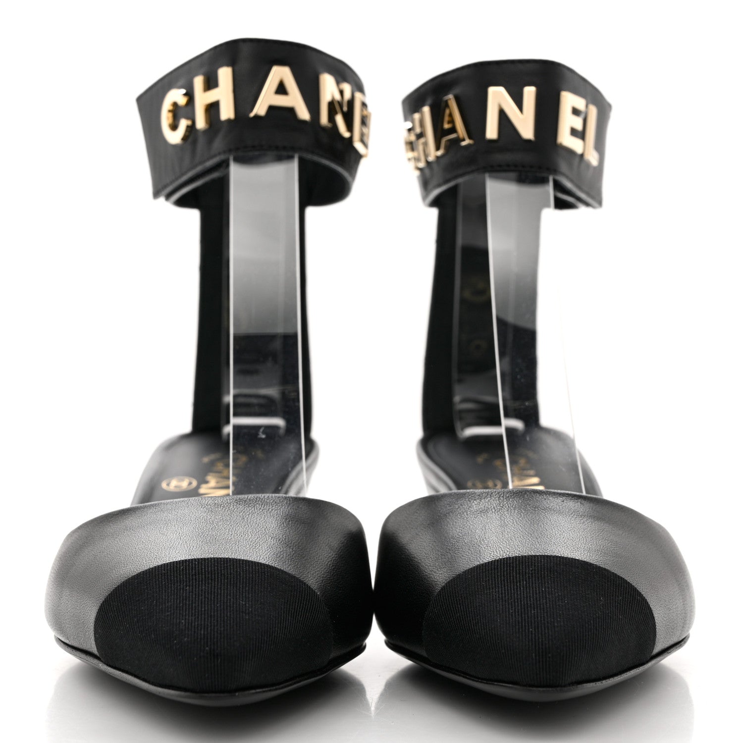 Chanel Lambskin Grosgrain Cap Toe Logo Ankle Strap Pumps 35 Black 2 of 11