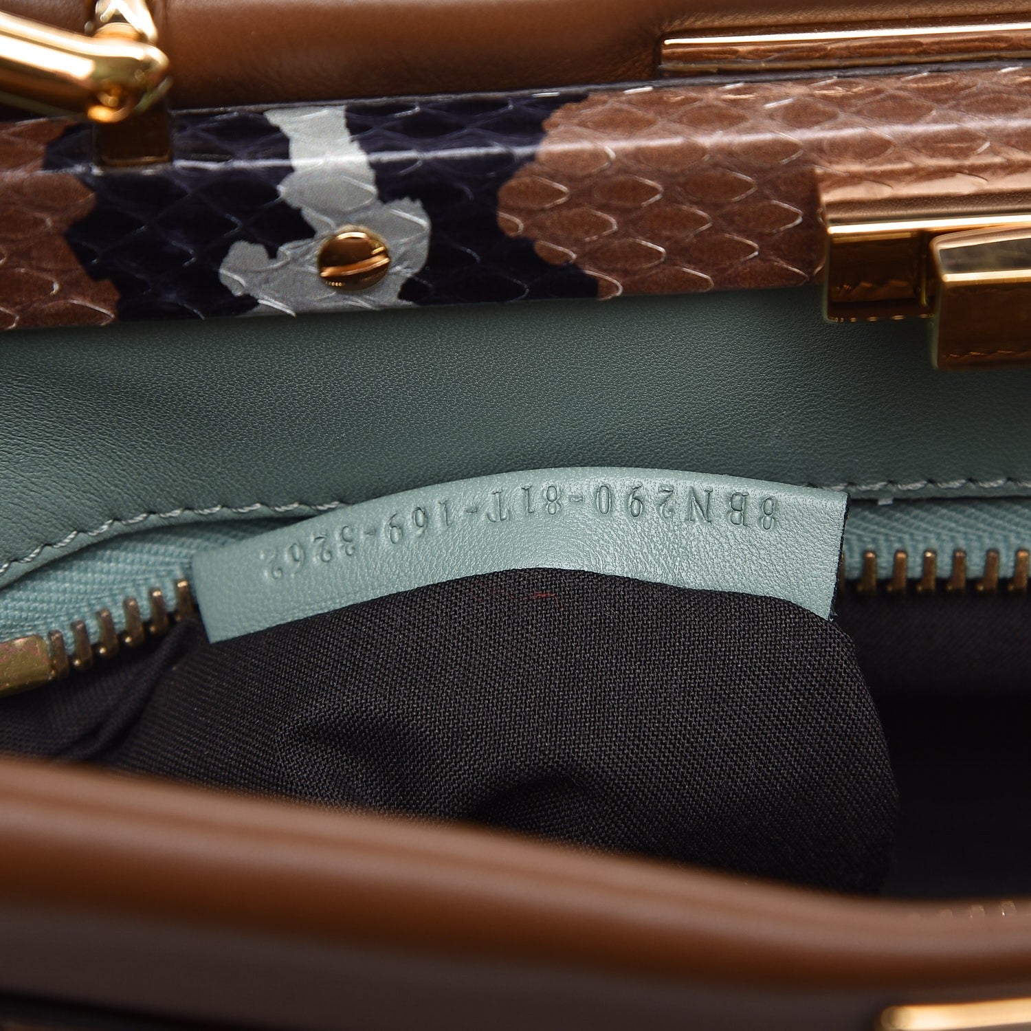 Fendi Vitello Seta Shiny Nappa Ayers Medium Peekaboo Iconic Satchel Brownie Menta 8 of 8