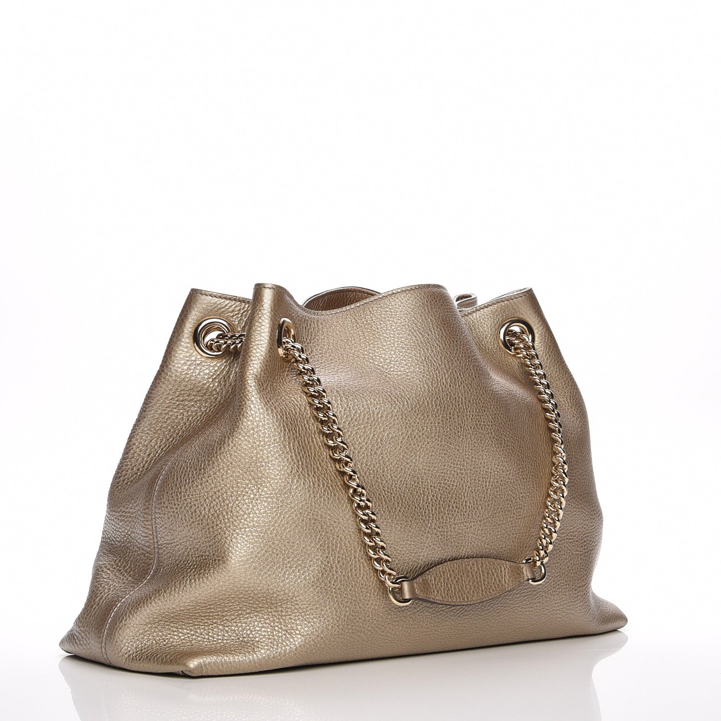 Metallic Pebbled Calfskin Medium Soho Chain Shoulder Bag Golden Beige