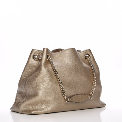 Gucci Metallic Pebbled Calfskin Medium Soho Chain Shoulder Bag Golden Beige 3 of 7