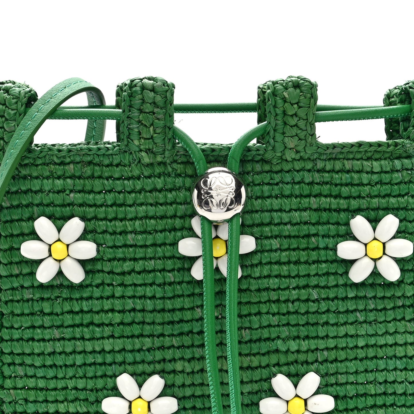 Raffia Beaded Drawstring Pocket Crossbody Tropical Green White