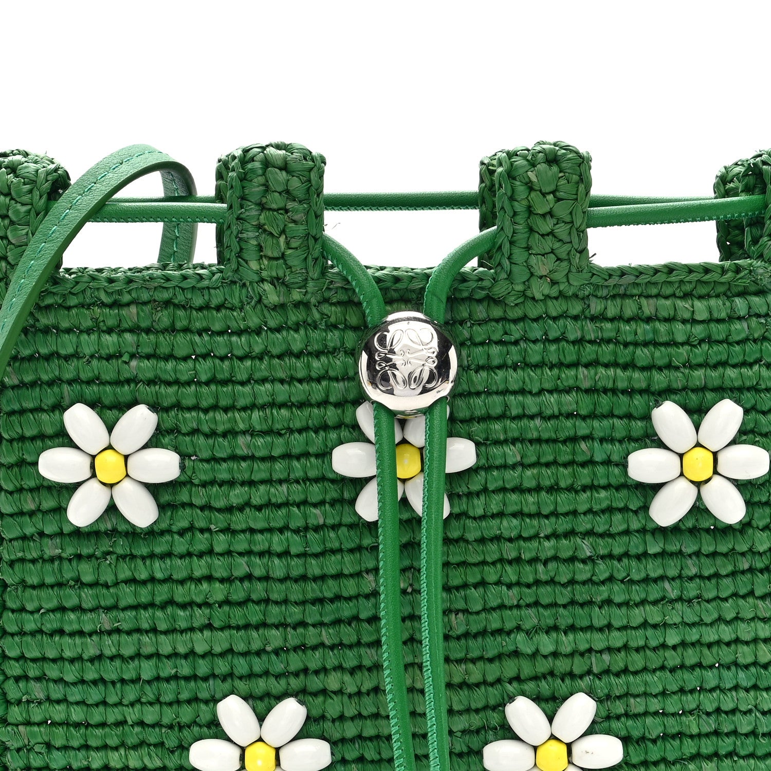 Loewe Raffia Beaded Drawstring Pocket Crossbody Tropical Green White 8 of 10