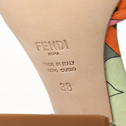 Fendi Fabric Calfskin Promenade Slingback Sandals 38 Arancio Multicolor Lipstick 8 of 9