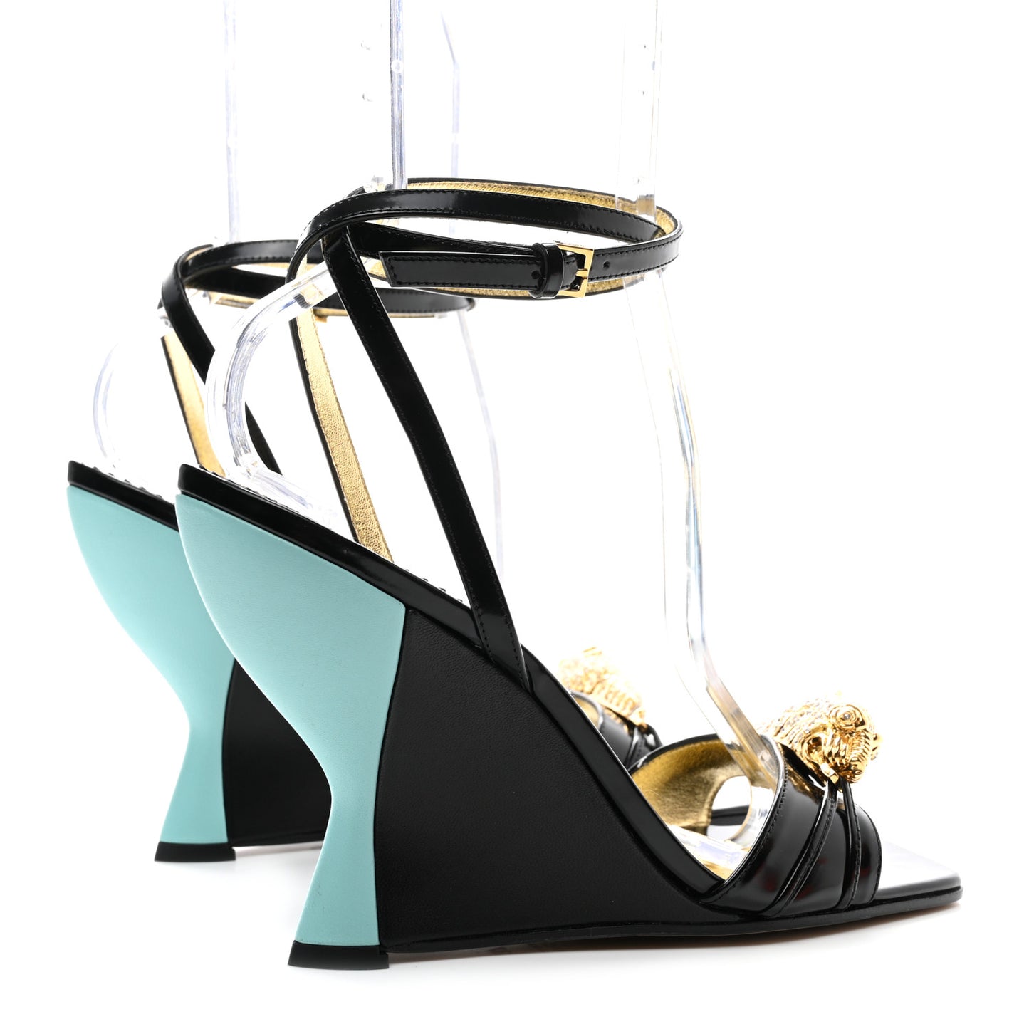 Regent Calfskin Crystal Snake Head Sandals 37 Black