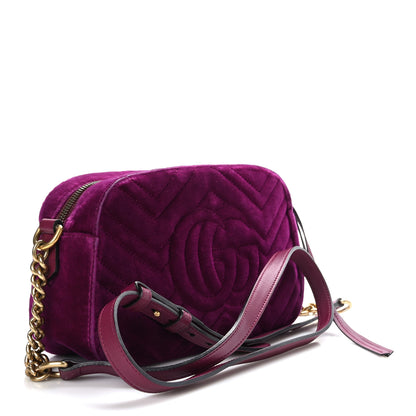Gucci Velvet Matelasse Small GG Marmont Chain Shoulder Bag Fuchsia Violet Cyclamen 3 of 10