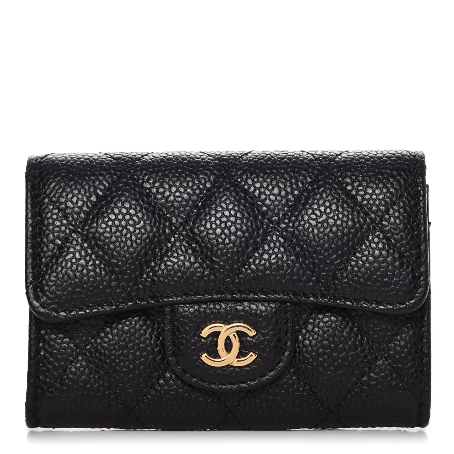 Caviar Quilted Flap Card Holder Black