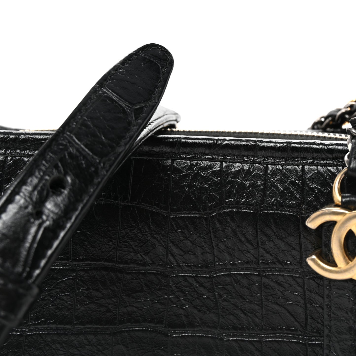 Calfskin Crocodile Embossed Small Gabrielle Cocodile Hobo Black