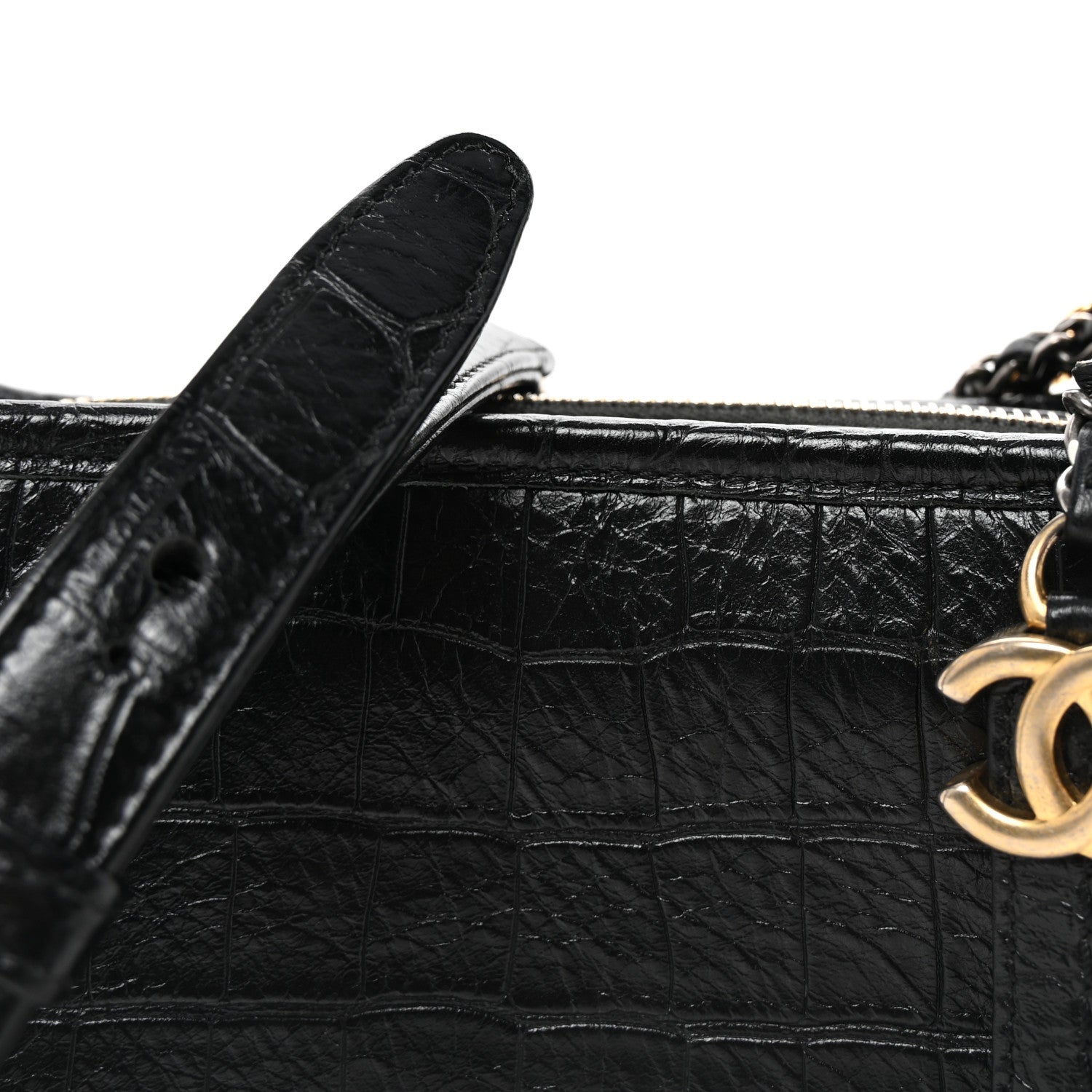 Chanel Calfskin Crocodile Embossed Small Gabrielle Cocodile Hobo Black 7 of 10