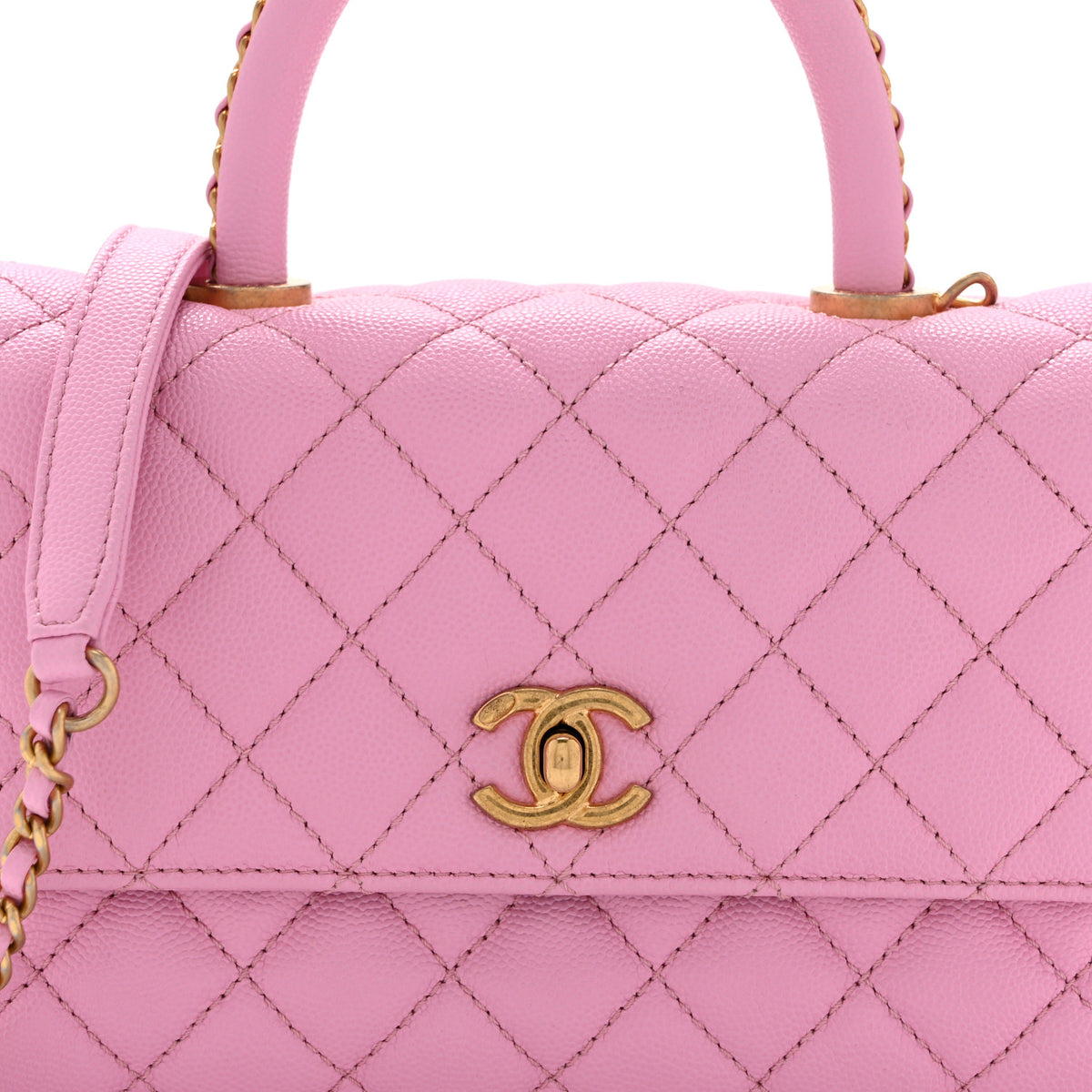 Caviar Quilted Mini Coco Chain Handle Flap Pink