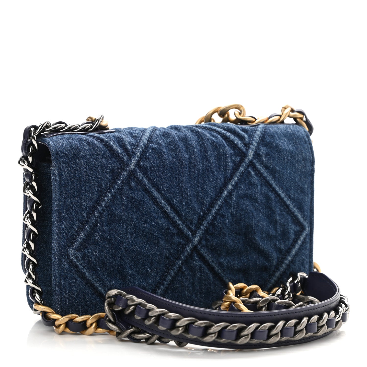 Chanel Denim Quilted Chanel 19 Wallet On Chain WOC Blue 3 of 12