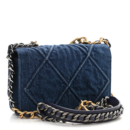 Chanel Denim Quilted Chanel 19 Wallet On Chain WOC Blue 3 of 12