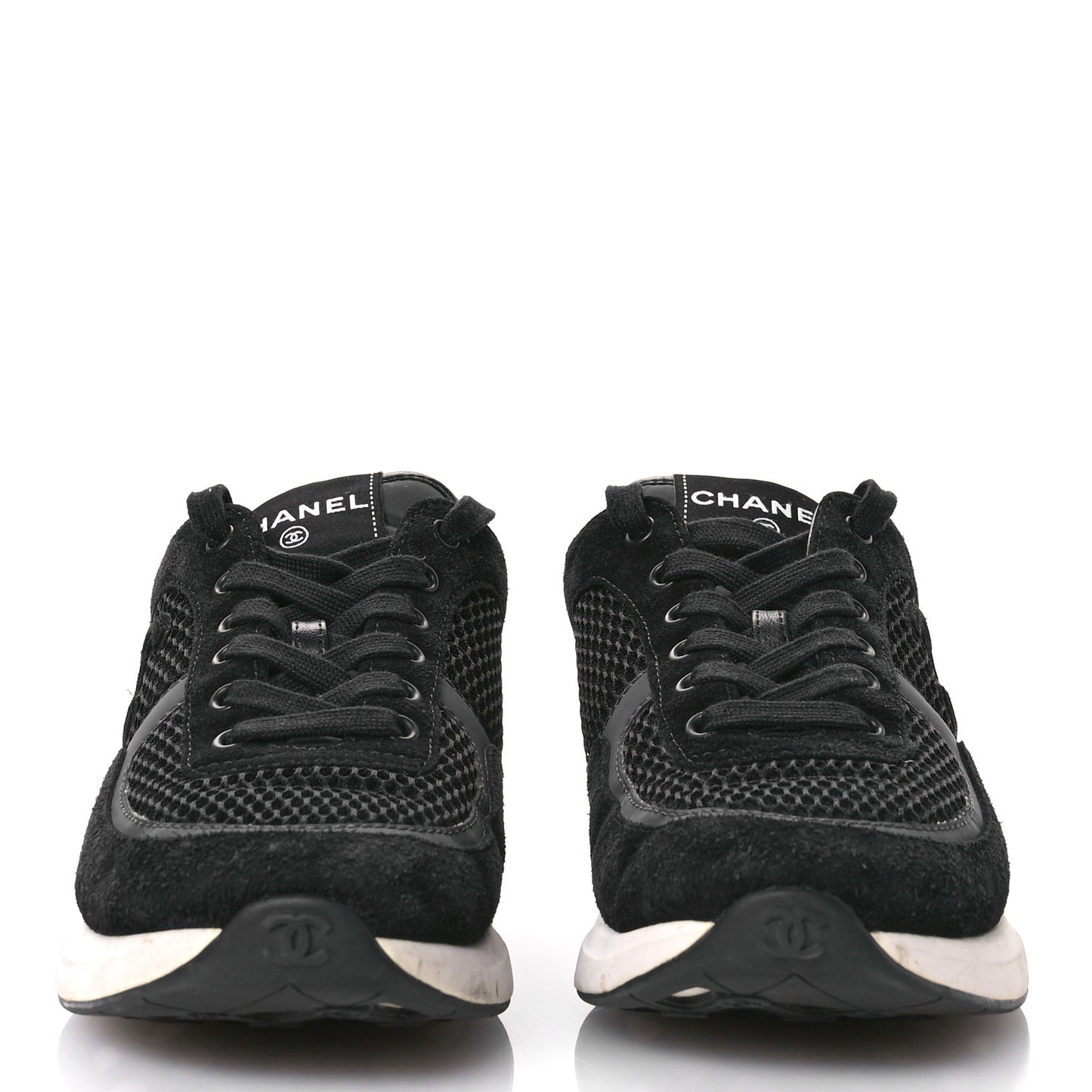 Calfskin Mesh Lycra Suede Womens Logo Sneakers 39 Black