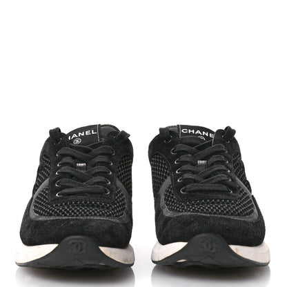 Chanel Calfskin Mesh Lycra Suede Womens Logo Sneakers 39 Black 3 of 9