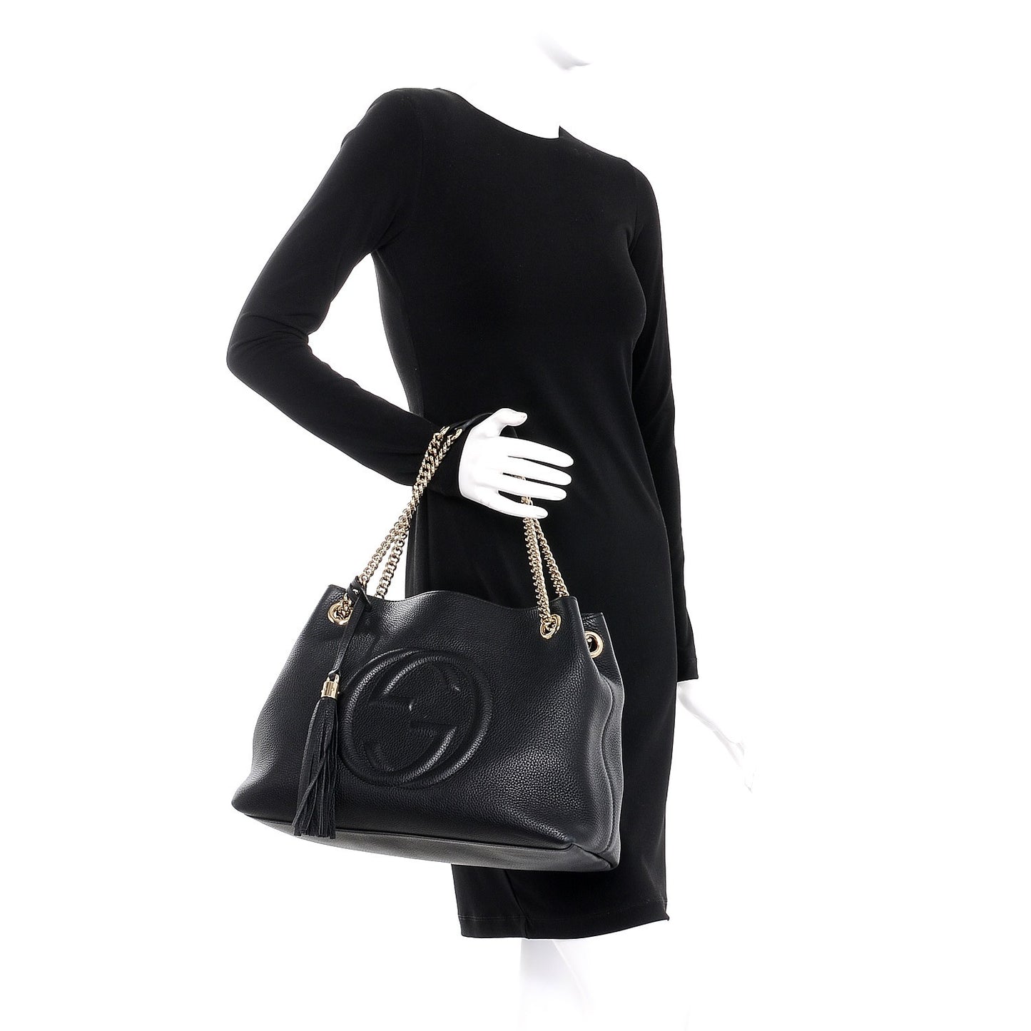 Pebbled Calfskin Medium Soho Chain Shoulder Bag Black