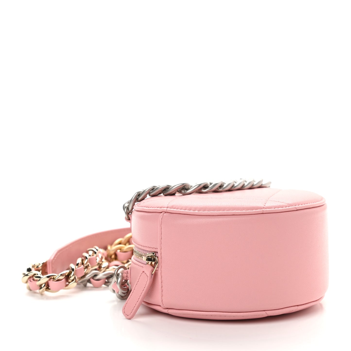 Lambskin Quilted Chanel 19 Round Clutch With Chain Pink