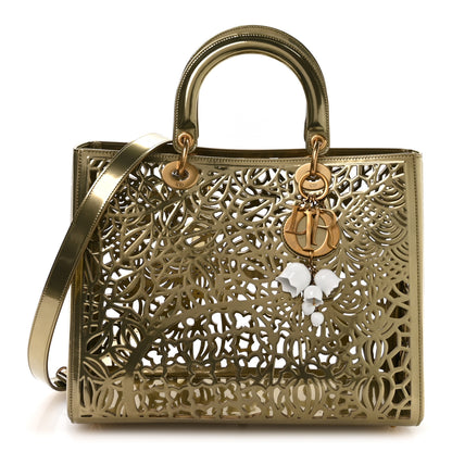 Christian Dior X DAVID WISEMAN Metallic Calfskin Laser Cut Large Lady Dior Gold 1 of 11