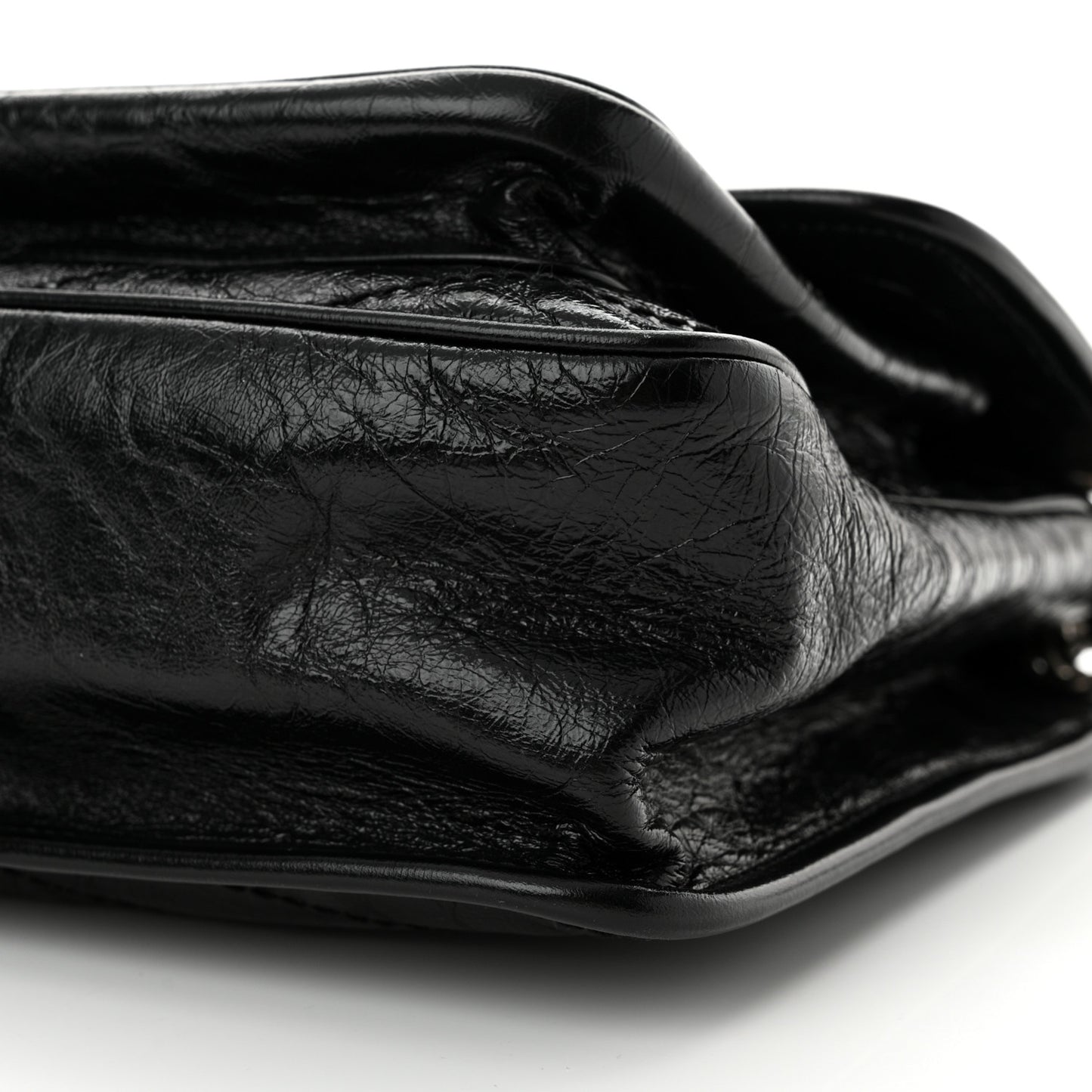 Crinkled Calfskin Matelasse Monogram Medium Niki Chain Satchel Black