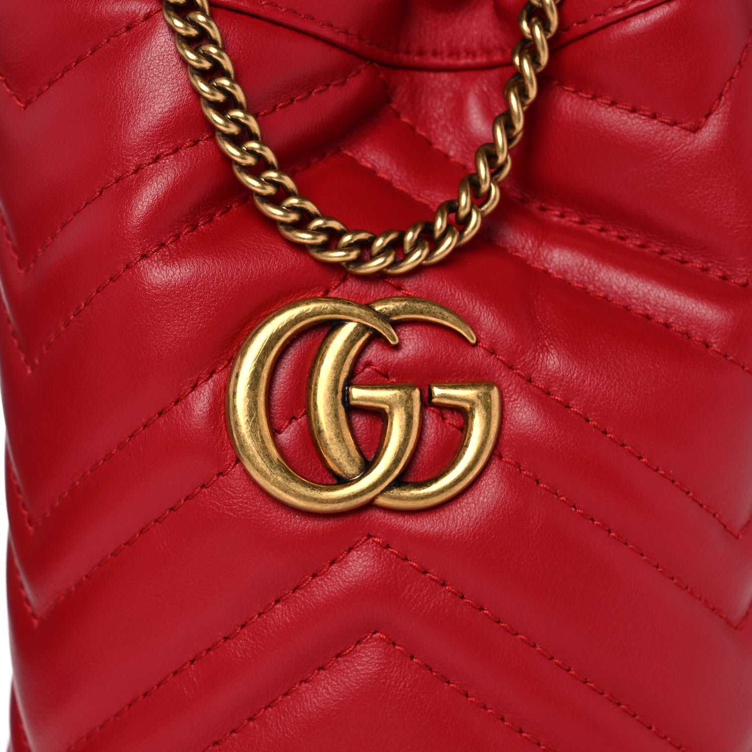 Gucci Calfskin Matelasse Mini GG Marmont 2.0 Bucket Bag Hibiscus Red 9 of 12