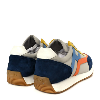Hermes Suede Goatskin Technical Canvas Epsom Mens Chris Sneakers 44.5 Gris Multicolor 5 of 10