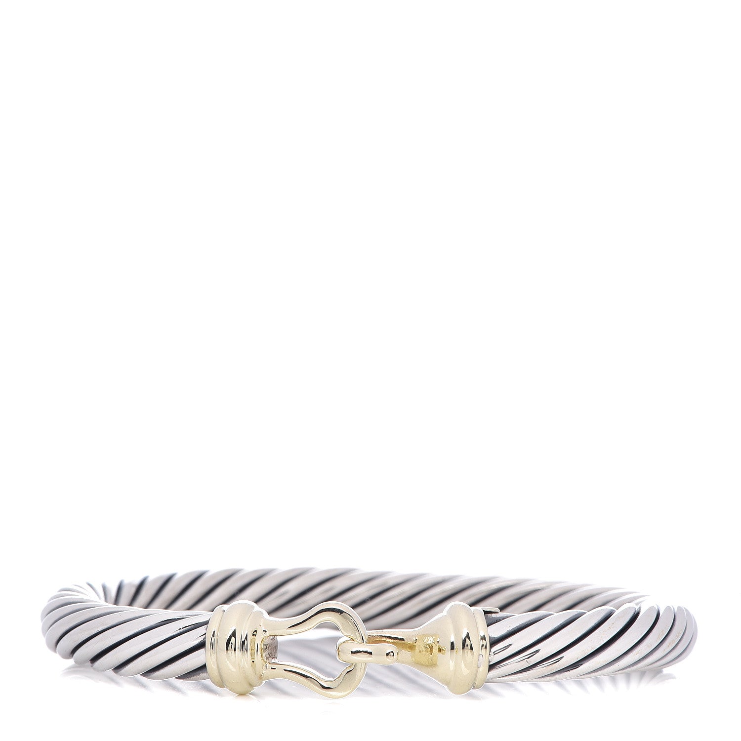 David Yurman Sterling Silver 14K Yellow Gold 7mm Cable Classic Buckle Bracelet 1 of 4
