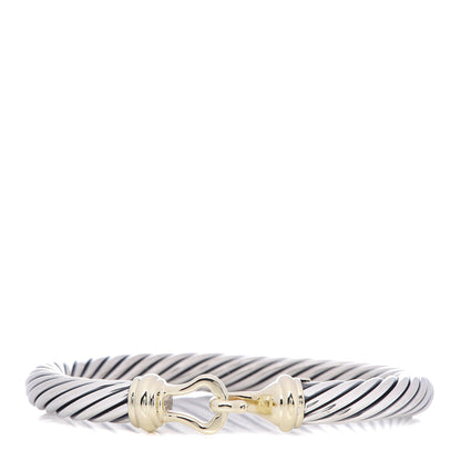 David Yurman Sterling Silver 14K Yellow Gold 7mm Cable Classic Buckle Bracelet 1 of 4