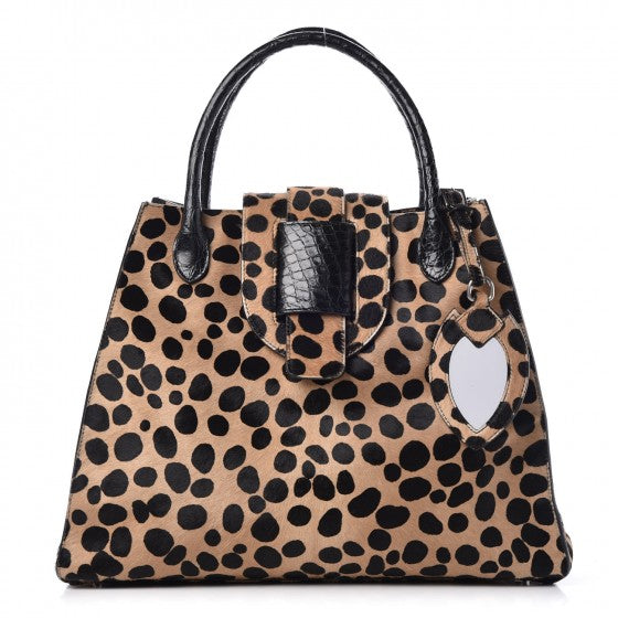 Calf Hair Leopard Print Alligator Tote Black