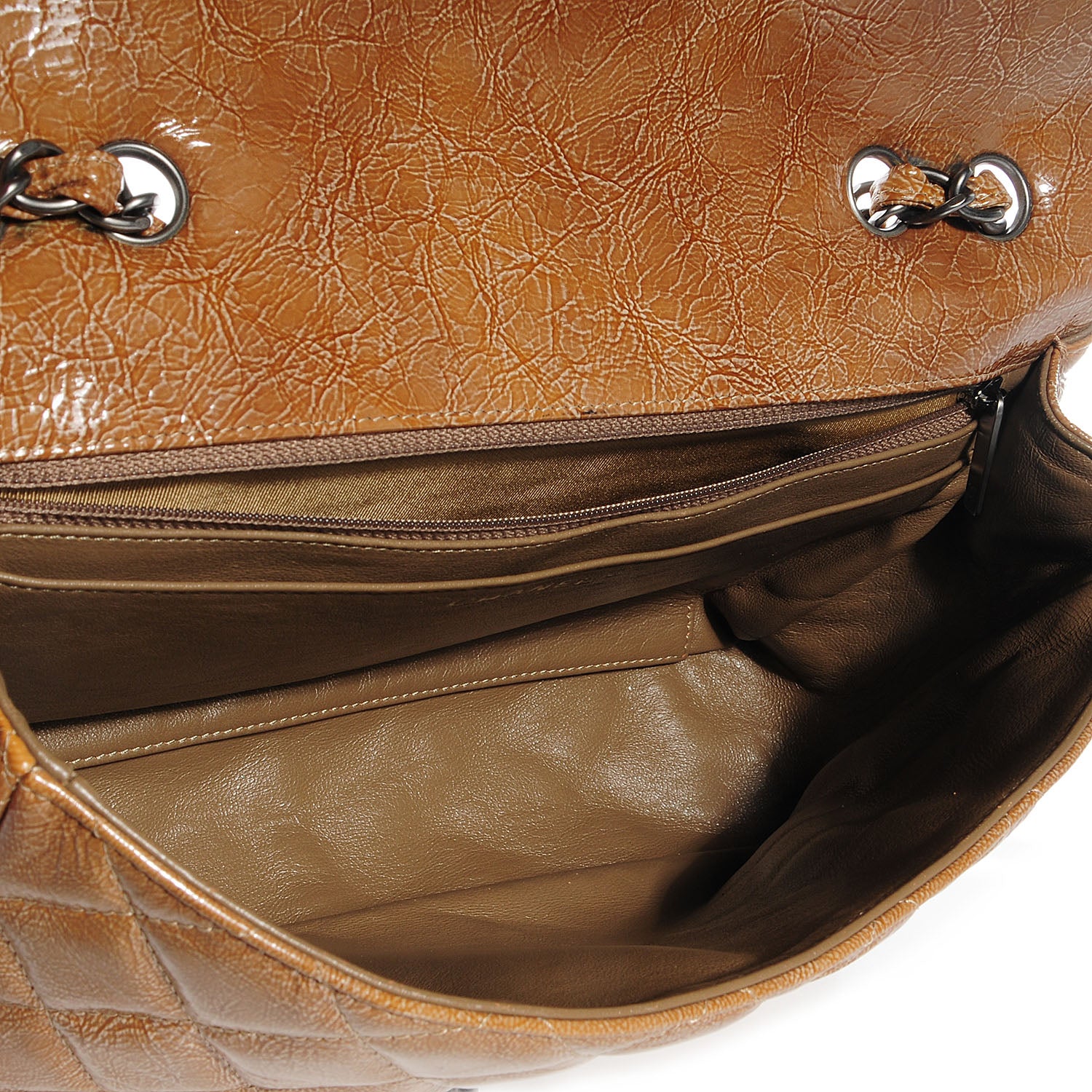 Chanel Crinkled Patent Jumbo Single Flap Brown 6 of 8