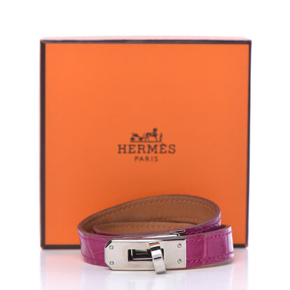 Hermes Shiny Alligator Kelly Double Tour Bracelet S Rose Scheherazade 7 of 7