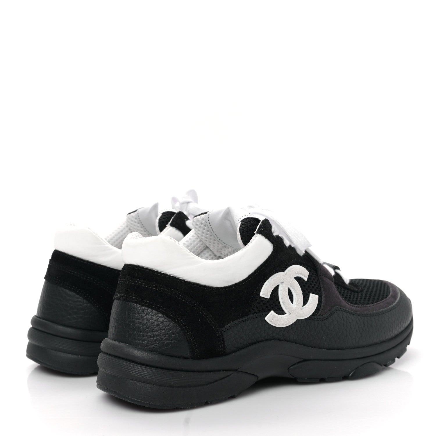 Chanel Mesh Suede Grained Calfskin Womens CC Sneakers 38.5 Black White 4 of 9