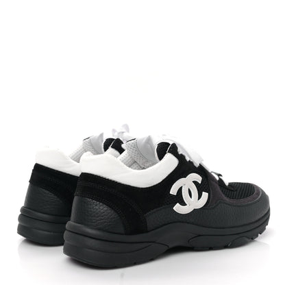Chanel Mesh Suede Grained Calfskin Womens CC Sneakers 38.5 Black White 4 of 9