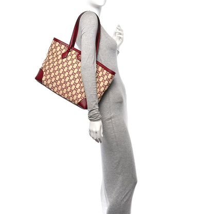 Gucci Straw Jacquard Dollar Calfskin GG Monogram Medium Ophidia Shopping Tote Natural New Cherry Red 2 of 13