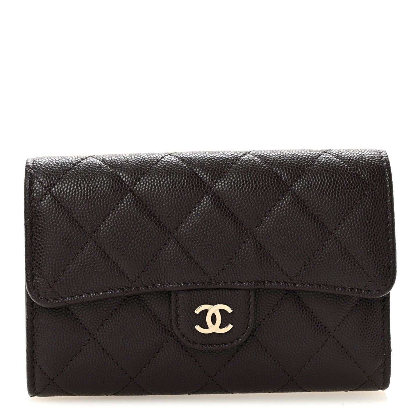 Caviar Quilted Medium Flap Wallet Dark Purple