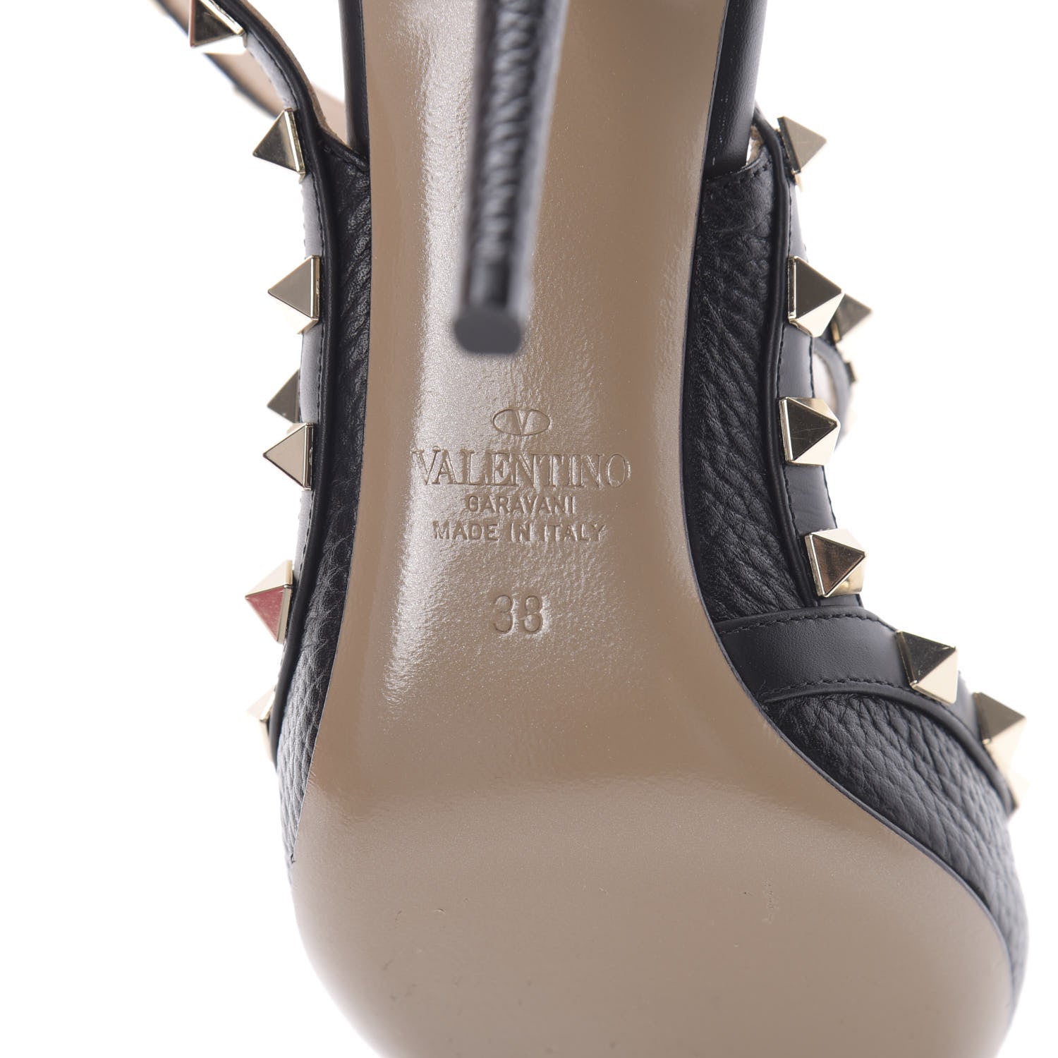 Valentino Garavani Pebbled Calfskin Rockstud Ankle Strap Pumps 38 Black 7 of 10