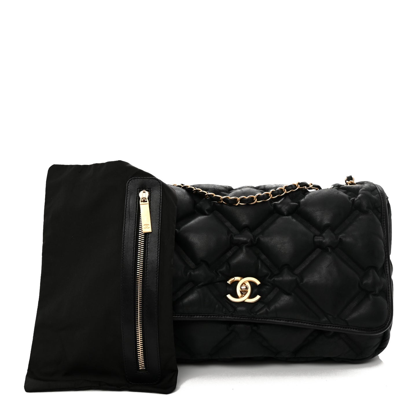 Calfskin Quilted Large Chesterfield Flap Black