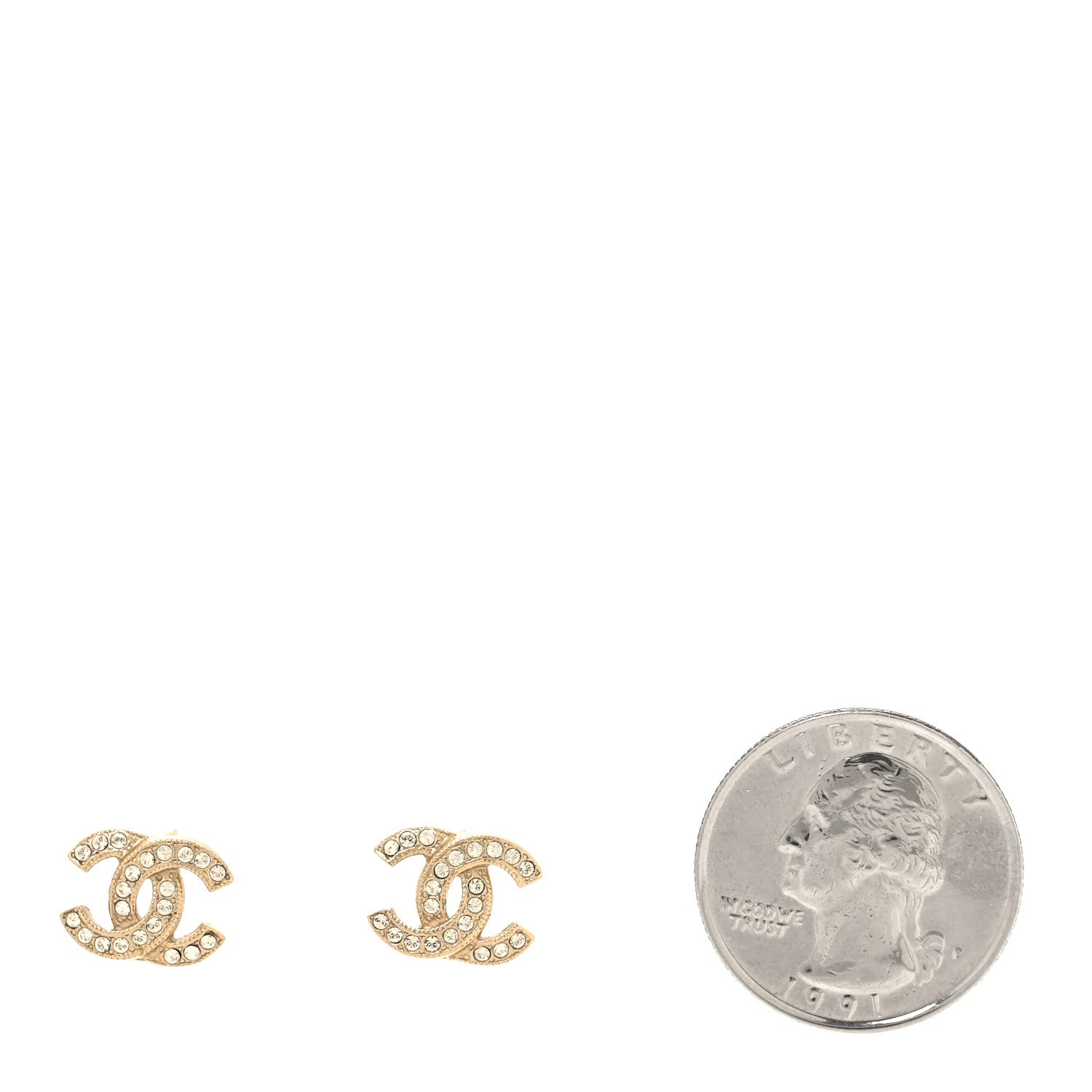 Chanel Crystal Mini Timeless CC Earrings Light Gold 2 of 5