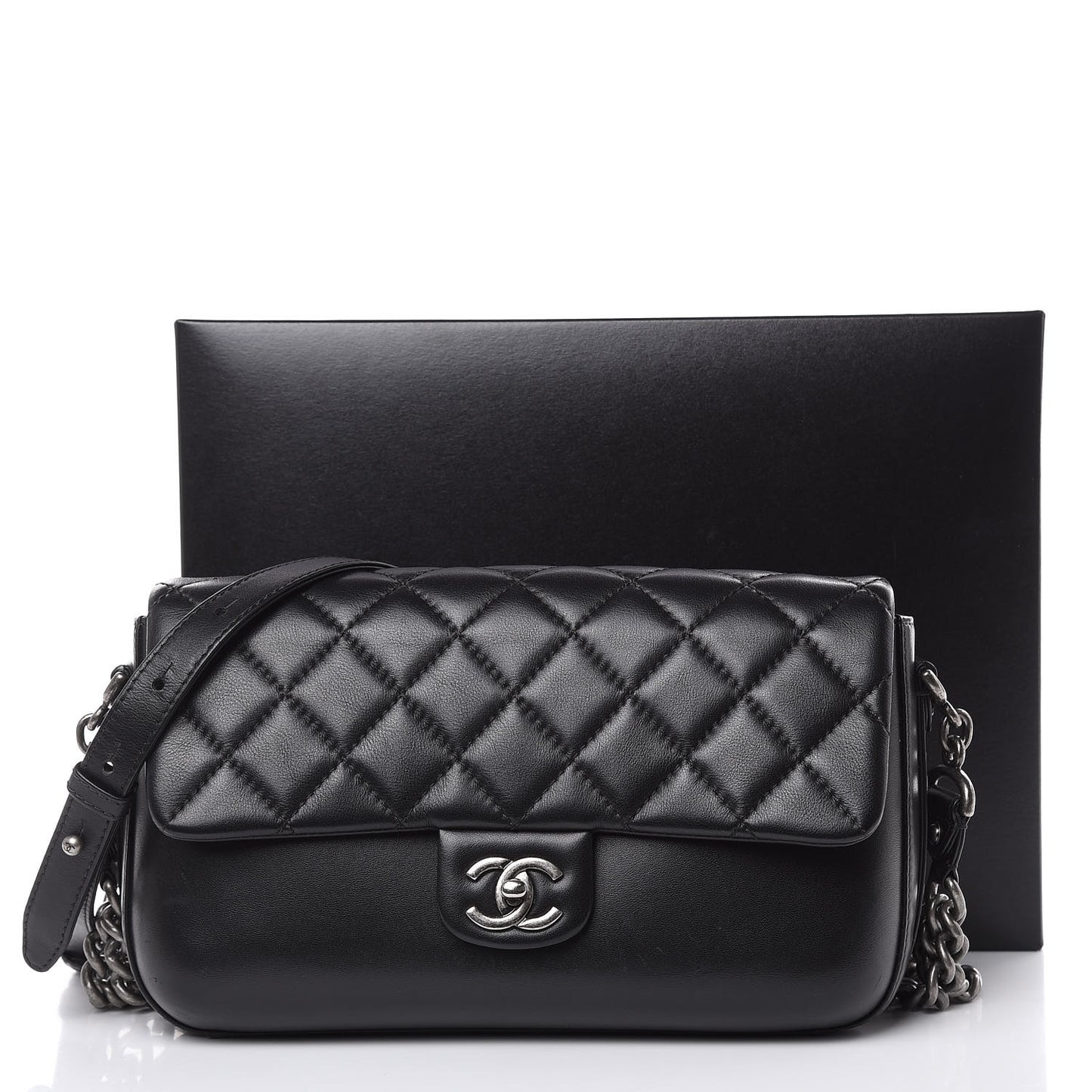 Calfskin Quilted Large Rock My Shoulder Flap Black
