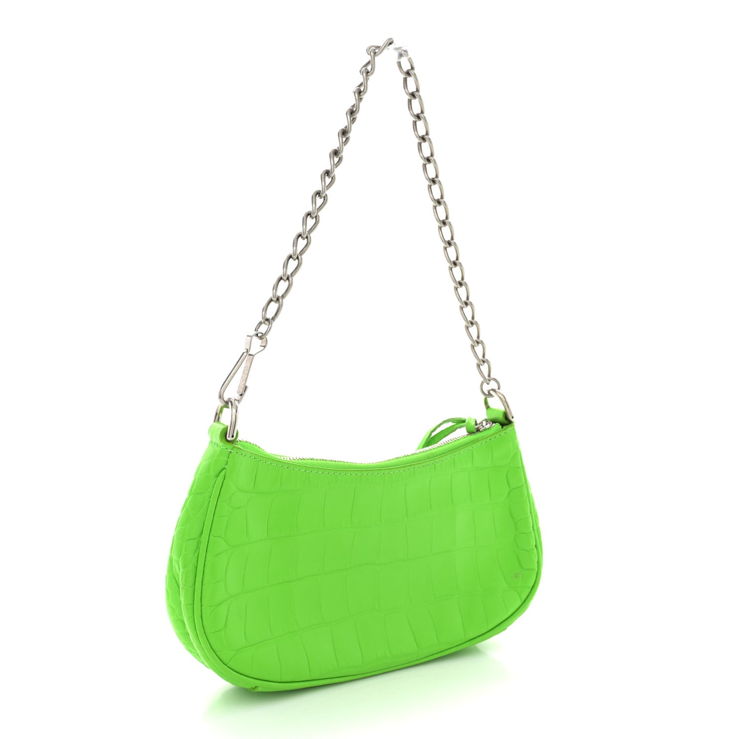 Extra Supple Calfskin Crocodile Embossed Le Cagole Mini Purse With Chain Acid Green