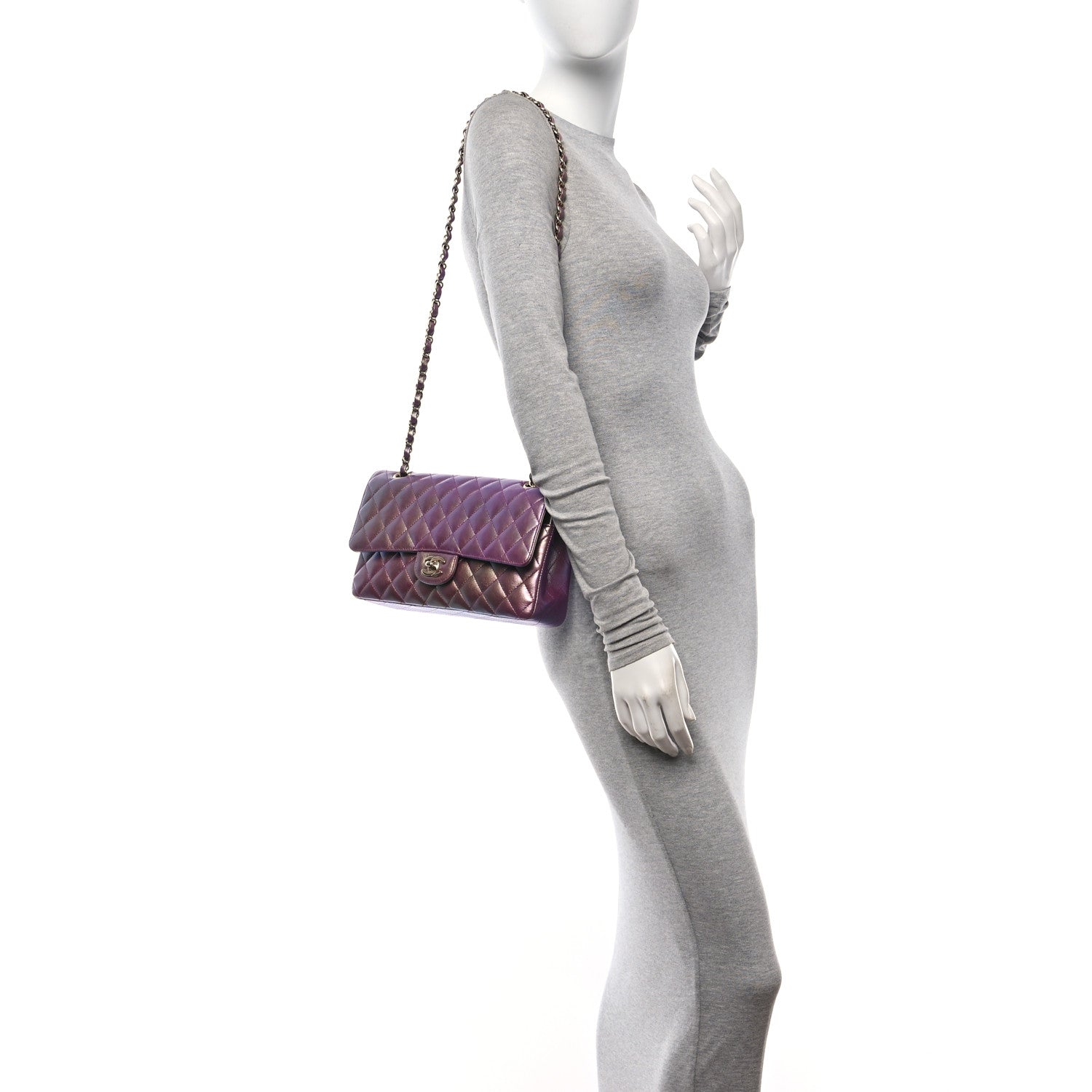 Chanel Iridescent Lambskin Quilted Medium Double Flap Purple 2 of 10