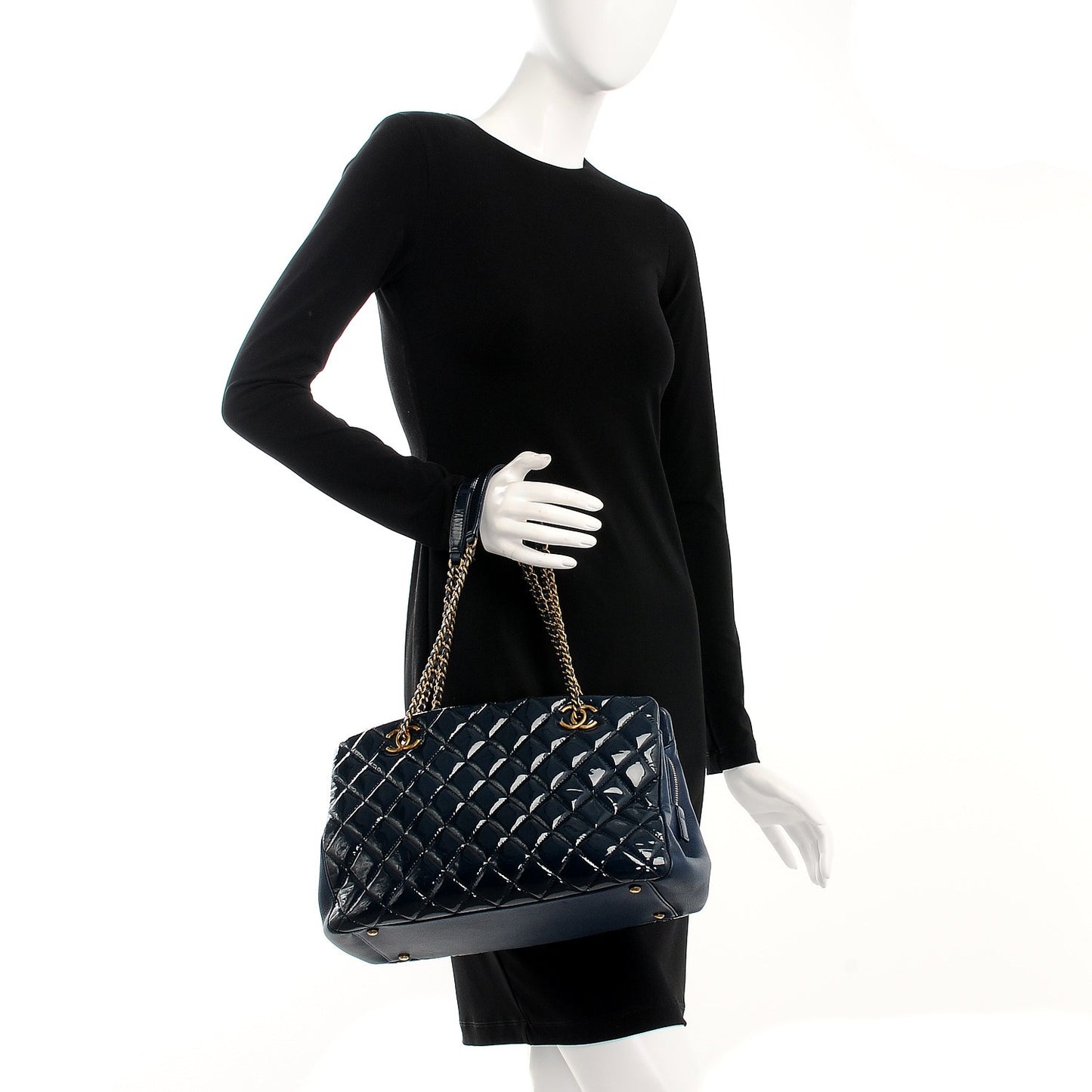 Patent Goatskin Quilted Small CC Eyelet Tote Blue