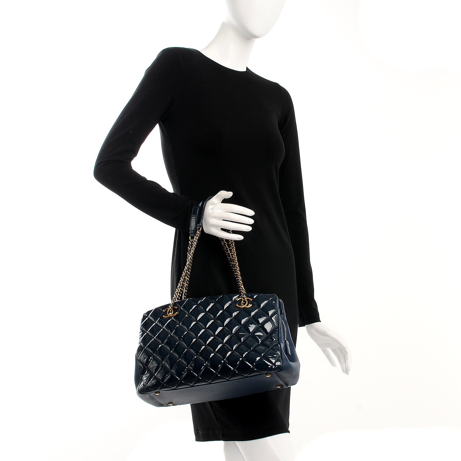 Chanel Patent Goatskin Quilted Small CC Eyelet Tote Blue 2 of 8