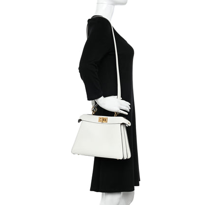 Fendi Vitello Seta Nappa Bi-Color Small Peekaboo I SEE U Satchel White Ice Light Rose Tortora 2 of 12