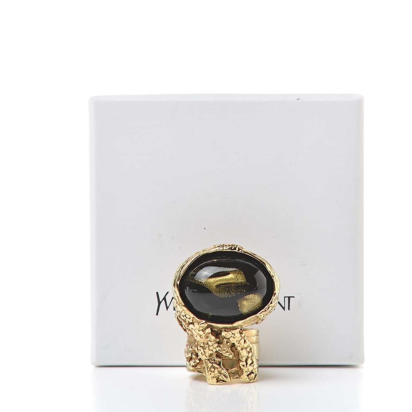 Glass Cabochon Arty Ovale Ring 7 Black Gold